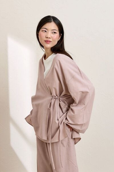 Soft Pembe Organik Keten Bağlamalı Tunik