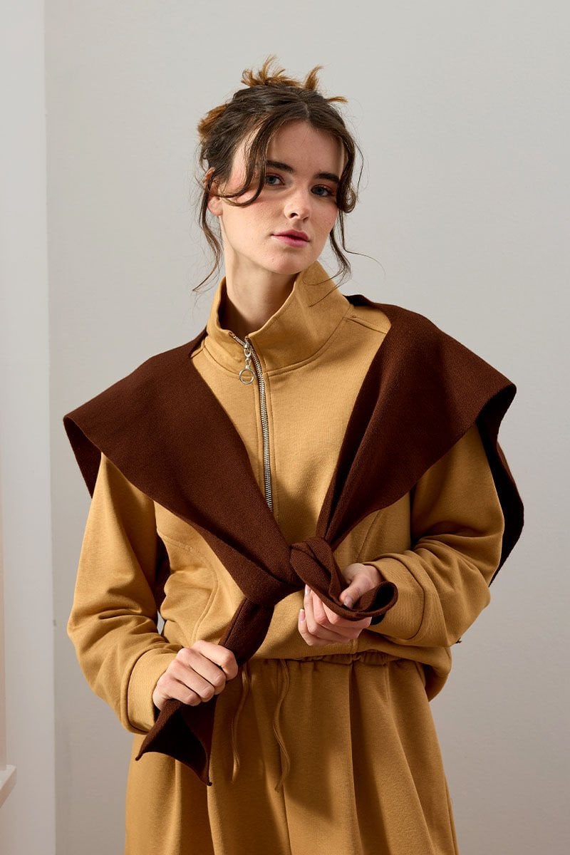 Karamel 3 İplik Yarım Fermuarlı Sweat