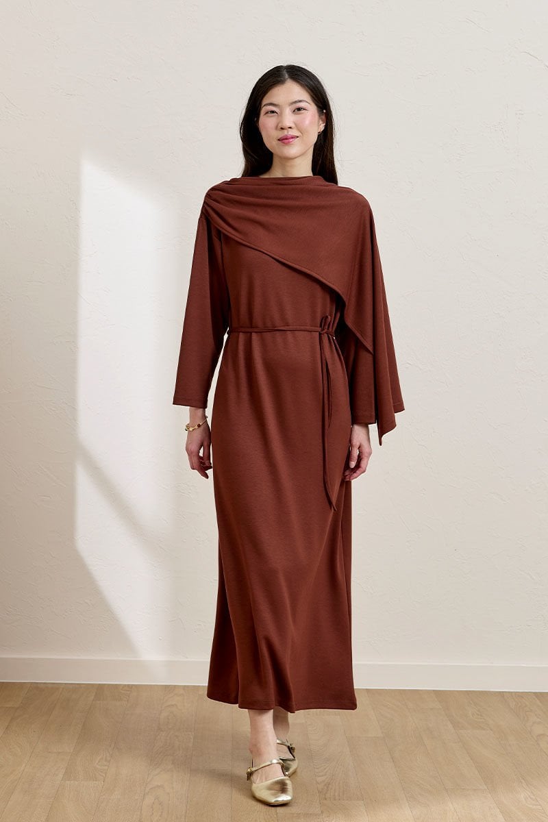 Camel Oysho Şal Yaka Elbise