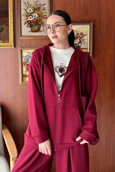 Bordo 3 İplik Basic Hırka