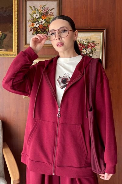 Bordo 3 İplik Basic Hırka