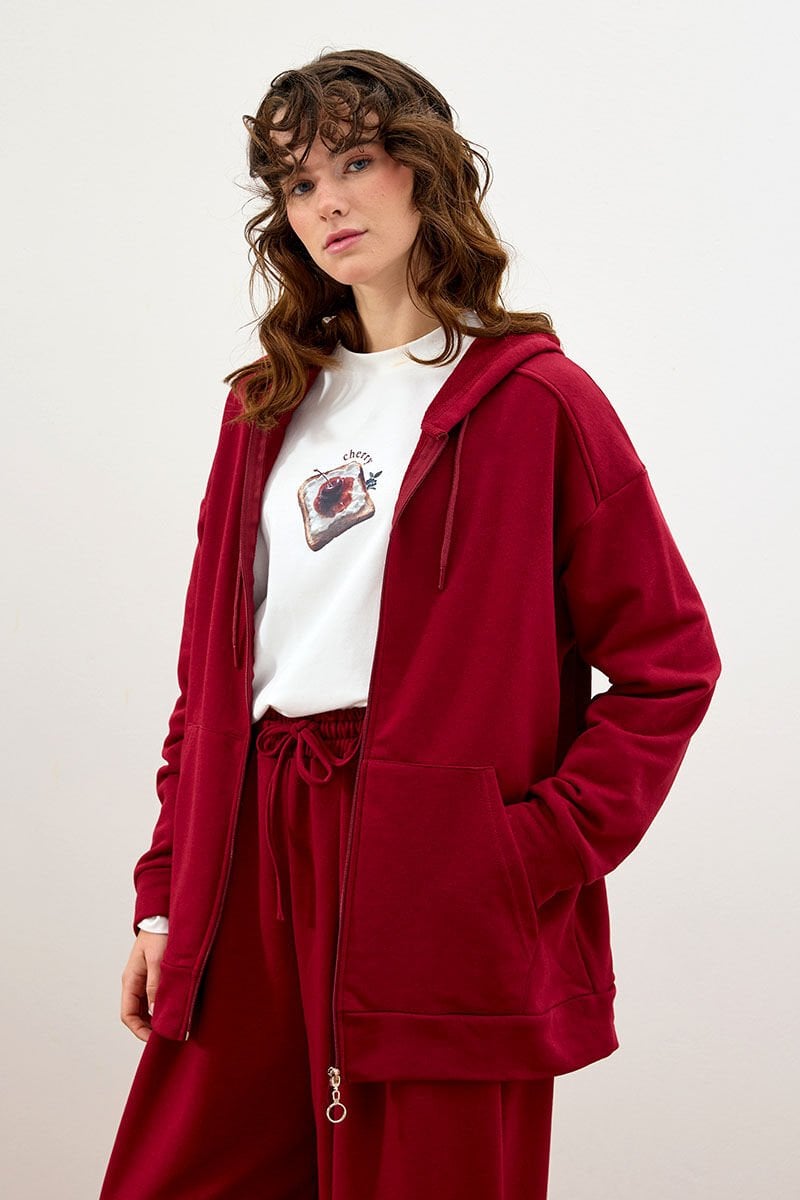 Bordo 3 İplik Basic Hırka