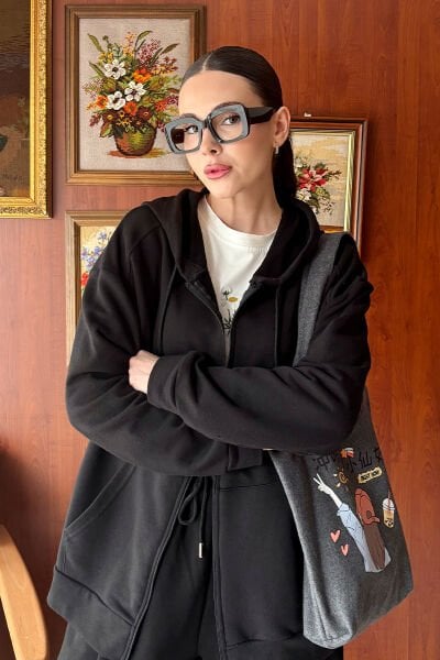 Siyah 3 İplik Basic Hırka