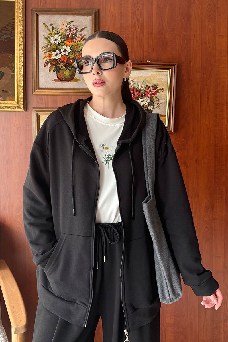 Siyah 3 İplik Basic Hırka