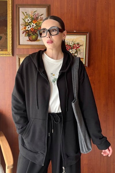 Siyah 3 İplik Basic Hırka