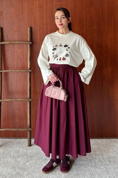 Bordo Kraşlı Balon Etek