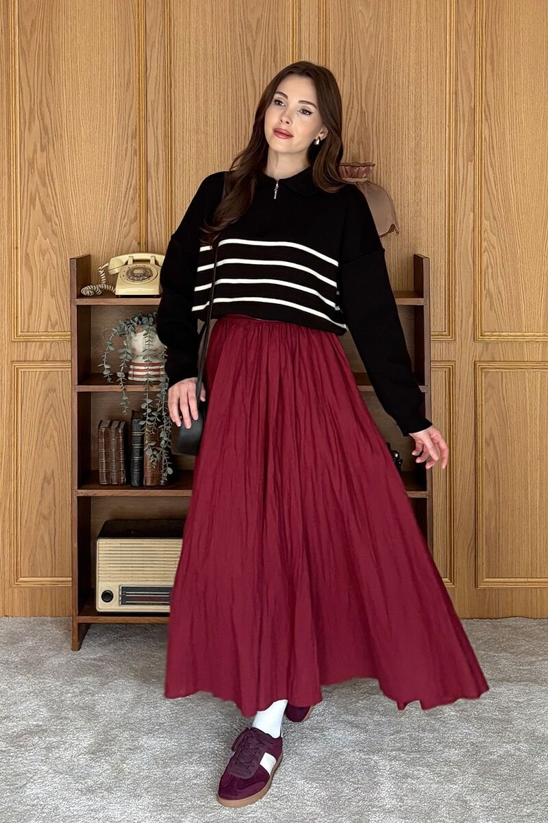 Bordo Kraşlı Balon Etek