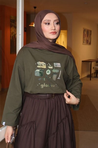 Haki Glochu Baskılı Basic Body