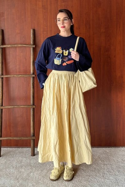 Tereyağ Sarısı Kraşlı Balon Etek