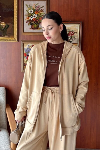 Bej Antrasit 3 İplik Basic Hırka