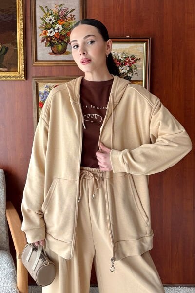 Bej 3 İplik Basic Hırka