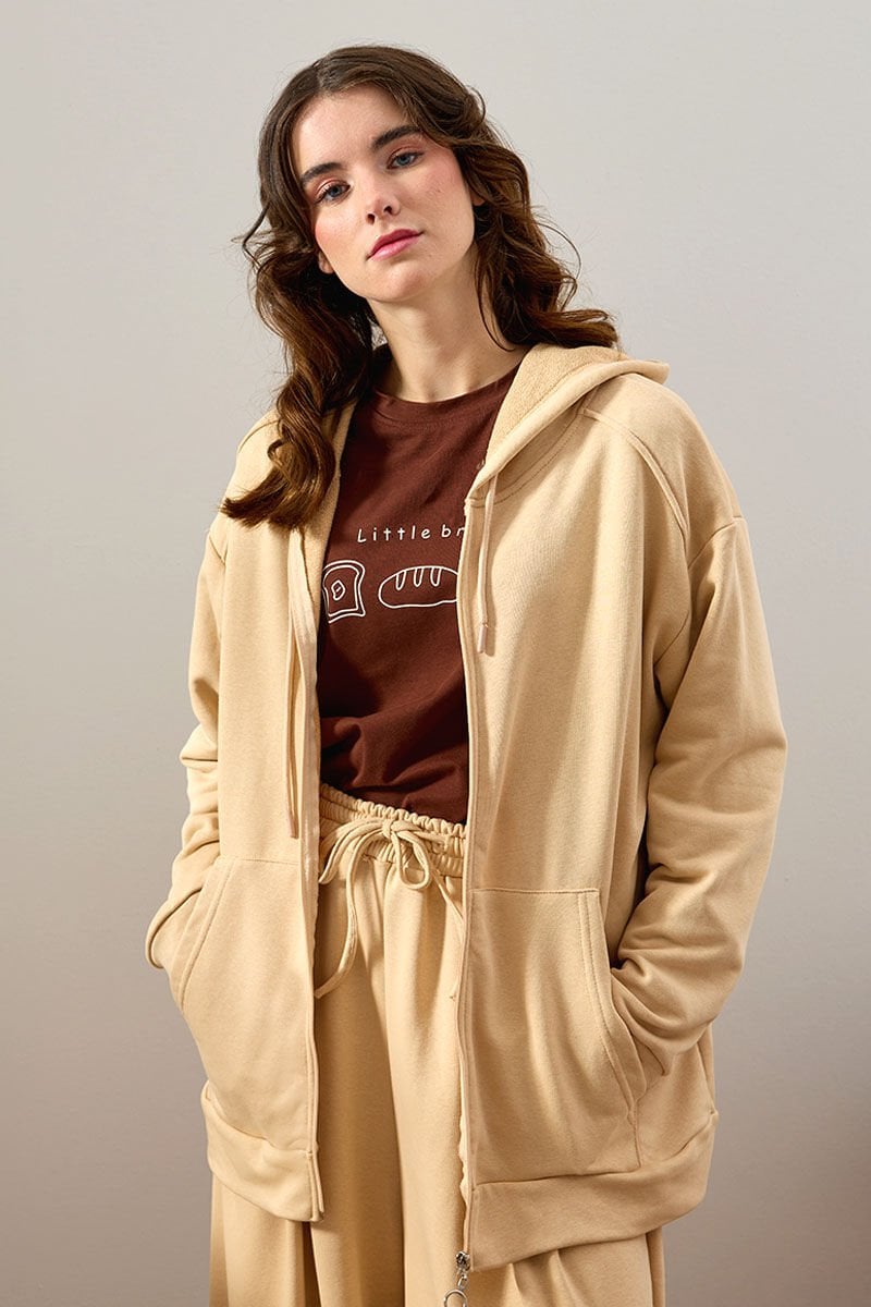 Bej Antrasit 3 İplik Basic Hırka