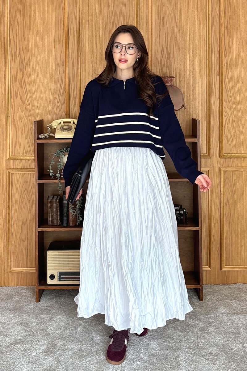 Beyaz Kraşlı Balon Etek