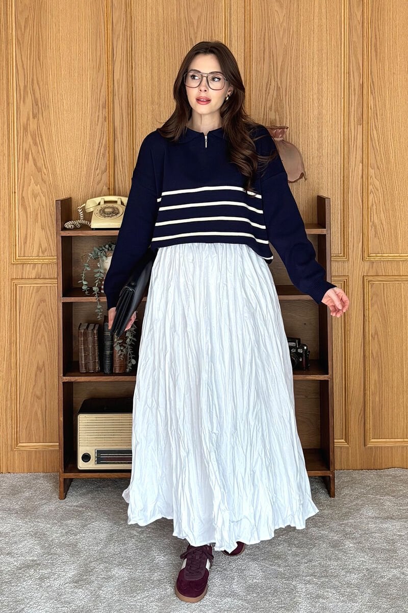 Beyaz Kraşlı Balon Etek