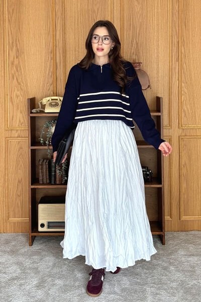 Beyaz Kraşlı Balon Etek