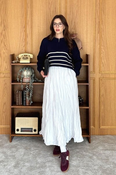 Beyaz Kraşlı Balon Etek