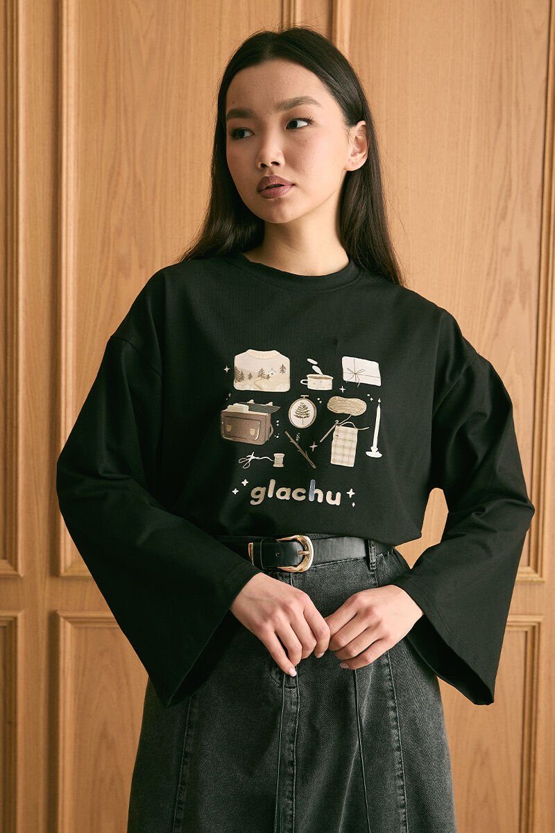 Siyah Glochu Baskılı Basic Body