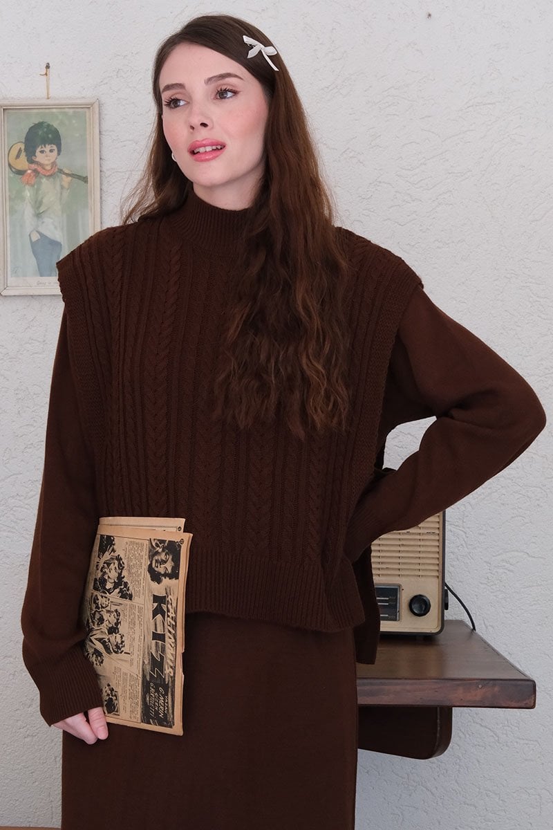 Acı Kahve Süveterli Takım Triko Elbise