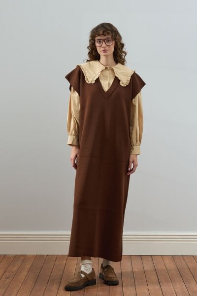 Acı Kahve Triko V Yaka Jile