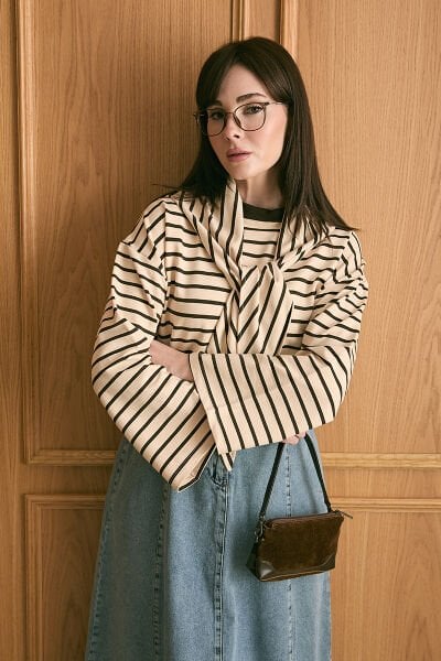 Acı Kahve Fularlı 2 İplik Çizgili Body