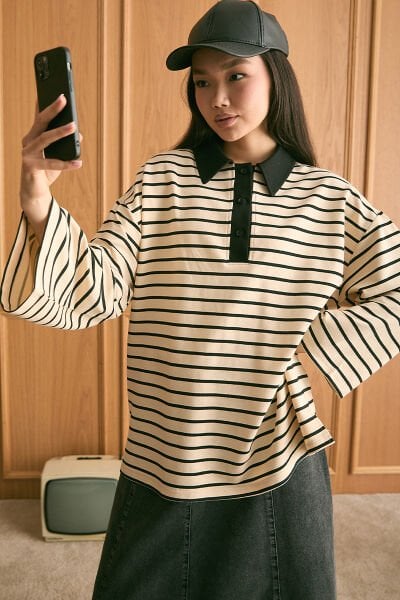 Siyah Çizgili Polo Yaka Body