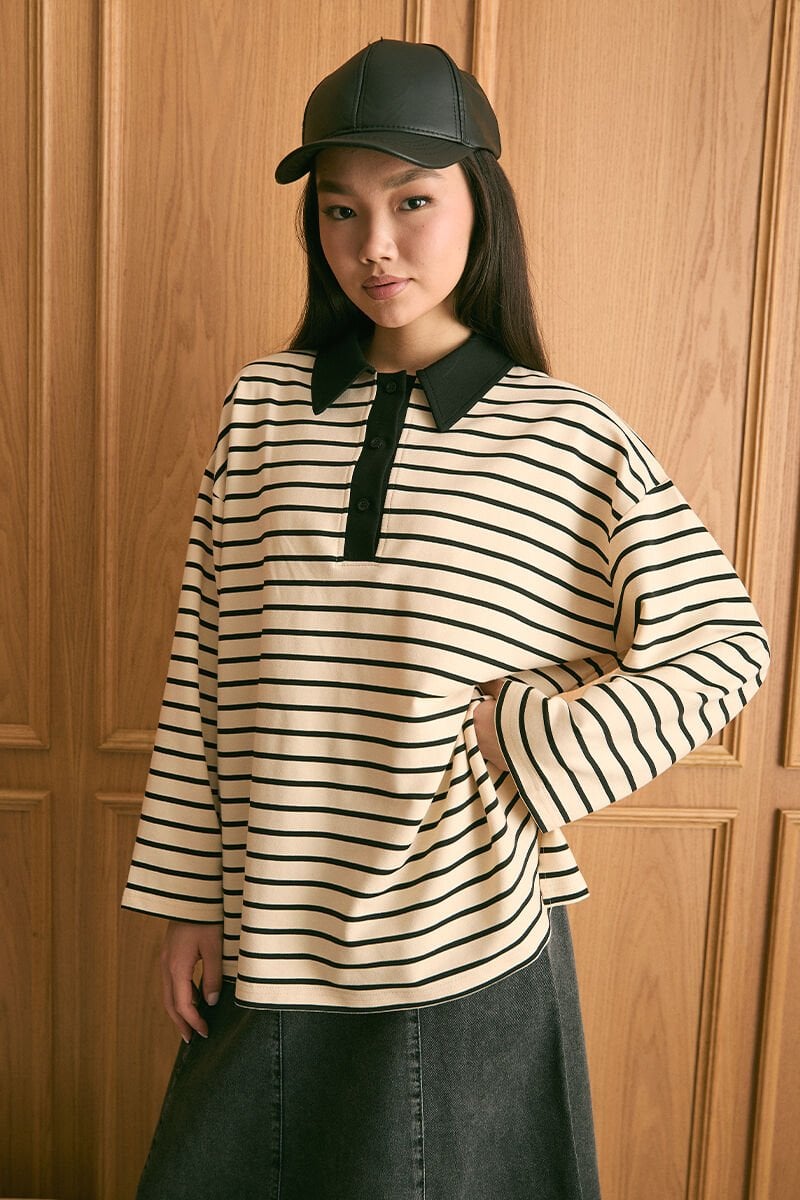 Siyah Çizgili Polo Yaka Body