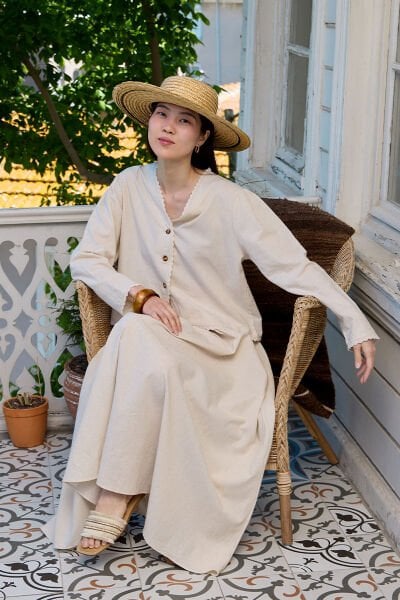 Organik Keten Dantel Detay Ceket