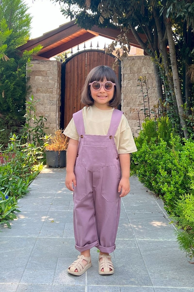 Soft Lila Duck Keten Salopet Çocuk Tulum