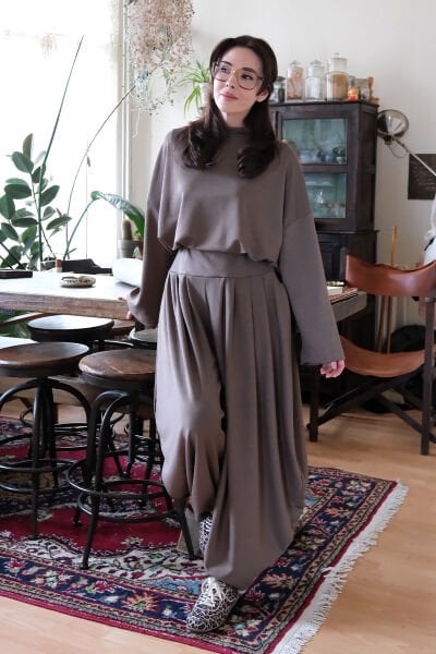 Vizon Oysho Kumaş Pileli Şalvar Takım