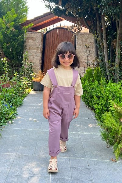 Soft Lila Duck Keten Salopet Çocuk Tulum