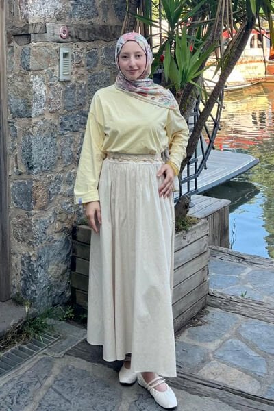 Tereyağ Sarısı Body & Organik Keten Balon Etek Takım