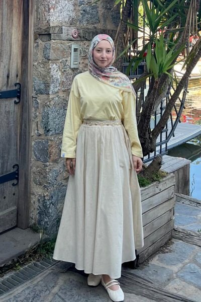 Tereyağ Sarısı Body & Organik Keten Balon Etek Takım