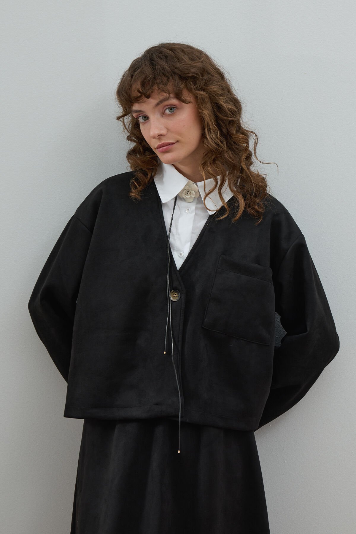 Siyah Süet Tek Cepli Ceket