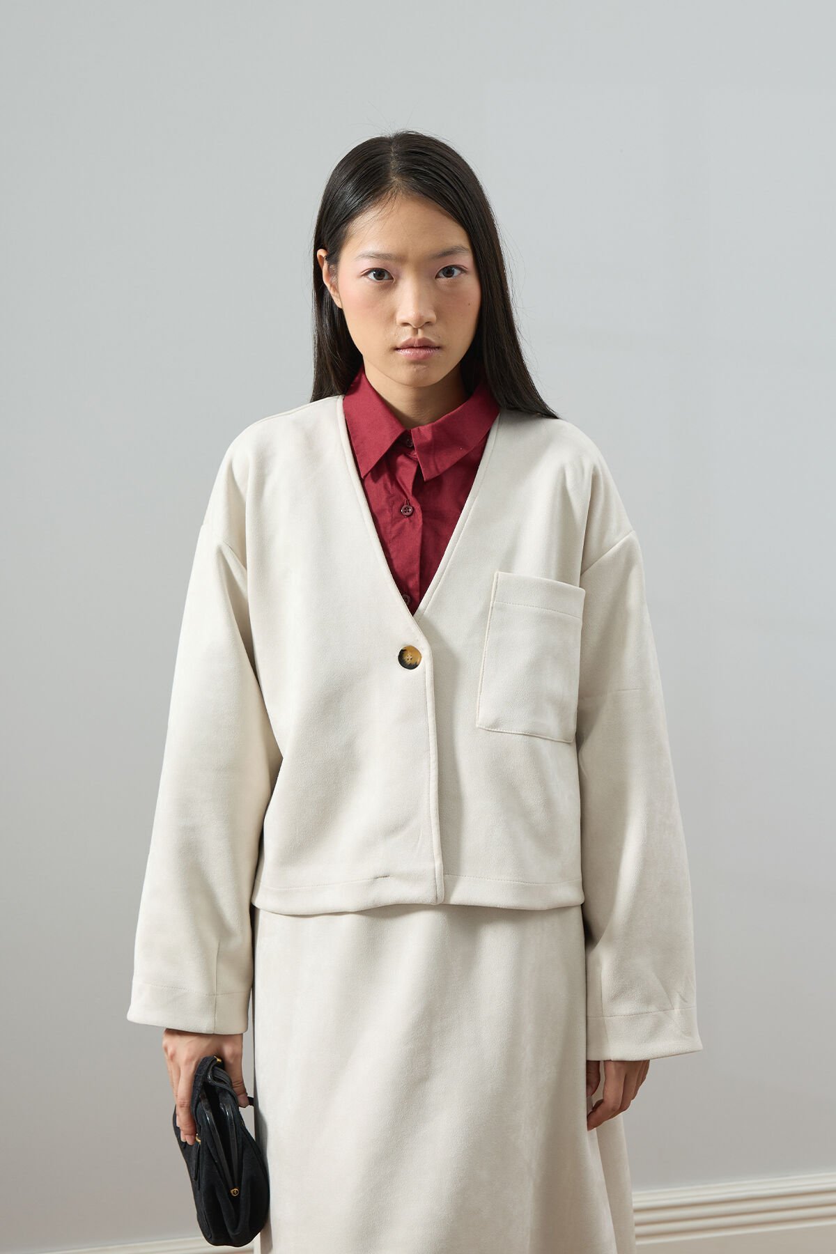 Krem Süet Tek Cepli Ceket