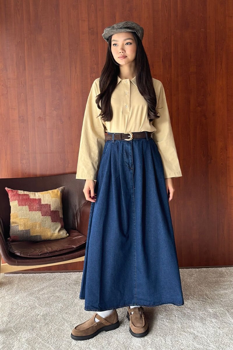 Kot Tek Düğmeli Etek