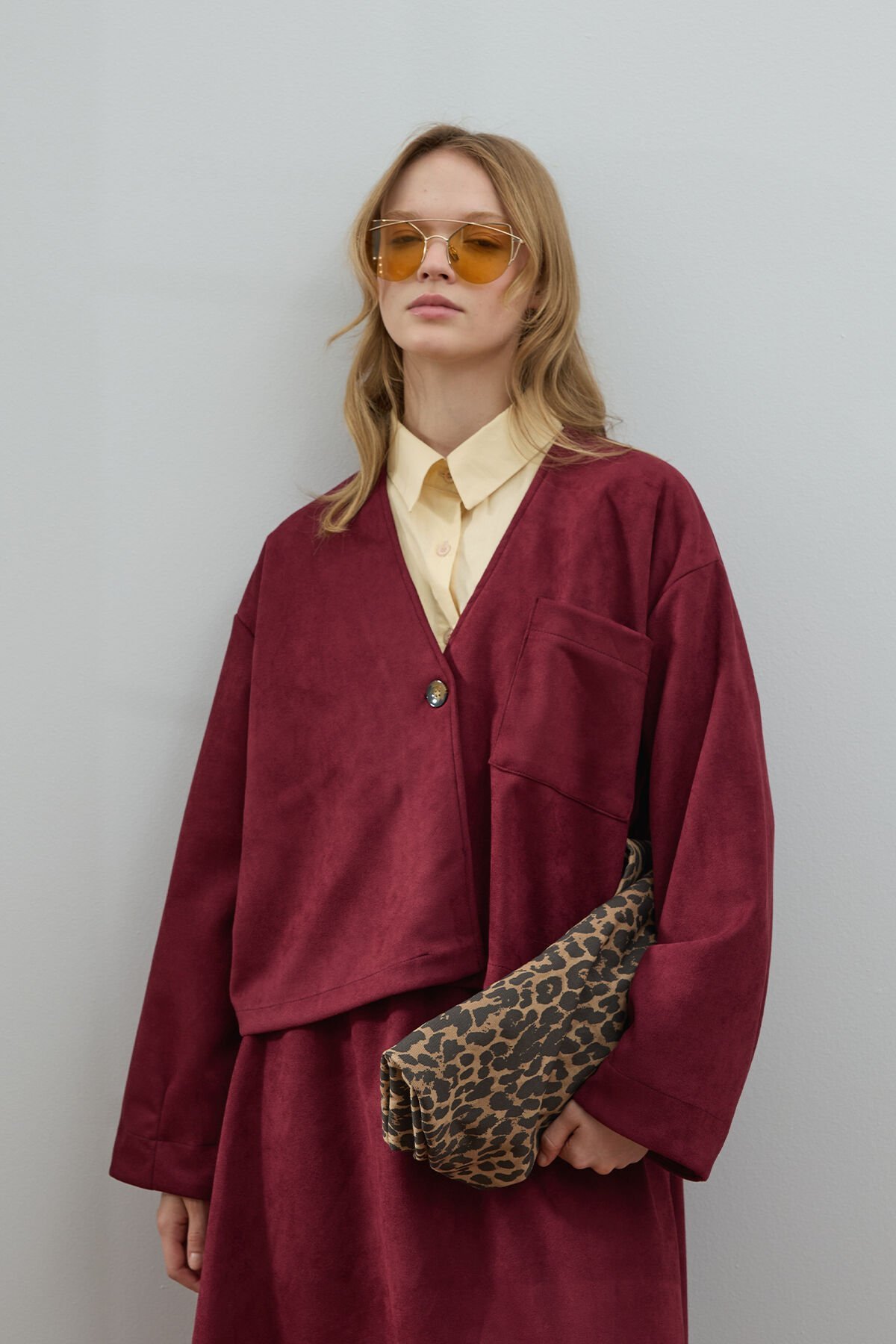 Bordo Süet Tek Cepli Ceket