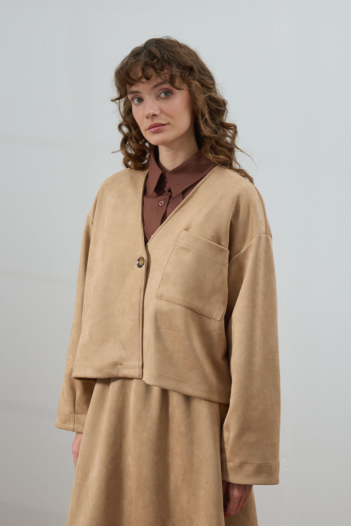 Karamel Süet Tek Cepli Ceket