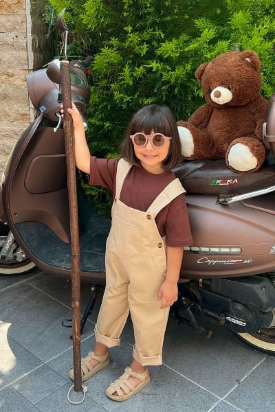 Krem Duck Keten Salopet Çocuk Tulum