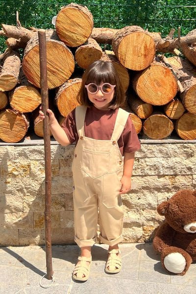 Krem Duck Keten Salopet Çocuk Tulum