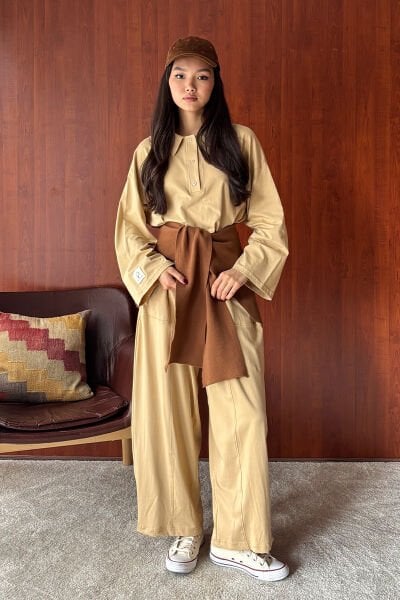 Bej Suprem Şalvar Takım