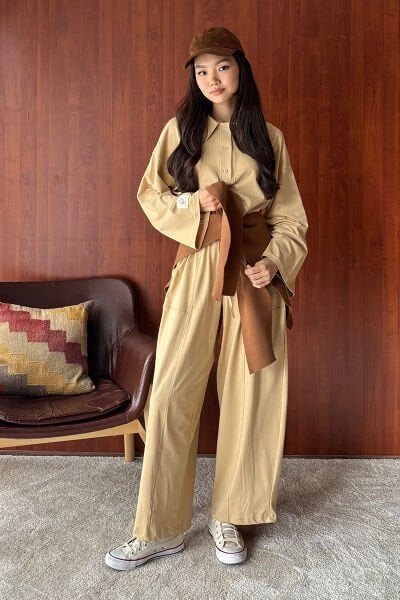 Bej Suprem Şalvar Takım