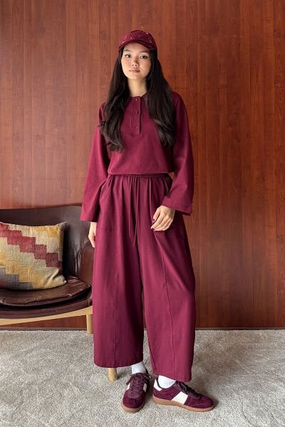 Bordo Suprem Şalvar Takım