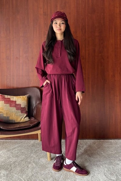 Bordo Suprem Şalvar Takım