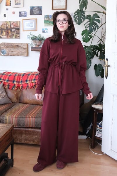 Bordo Oysho Fermuarlı Takım