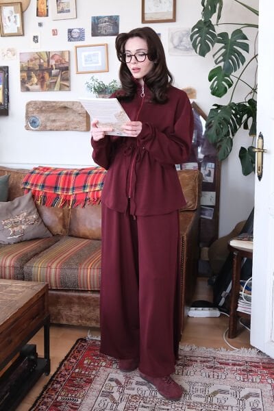 Bordo Oysho Fermuarlı Takım