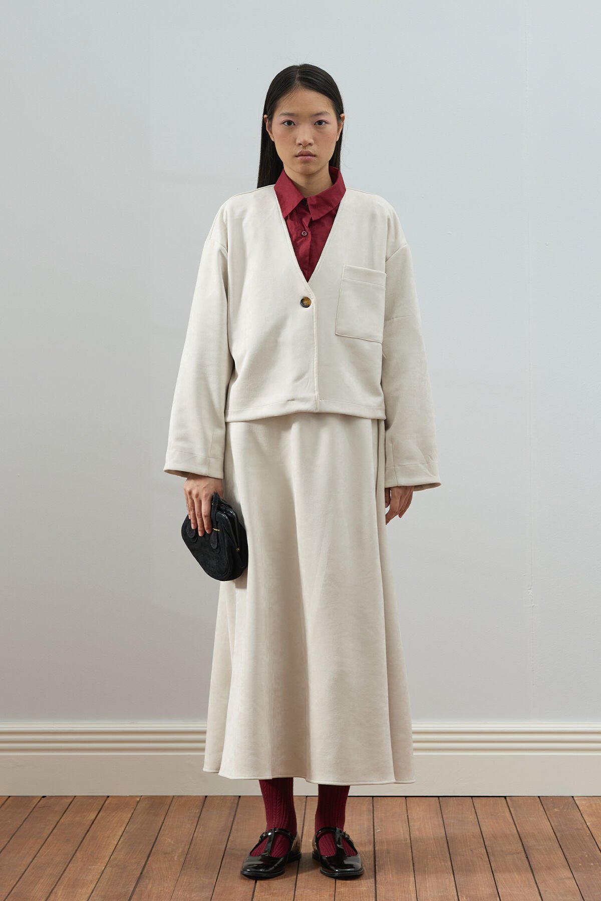 Krem Süet Kloş Etek