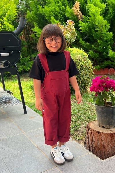 Bordo Duck Keten Salopet Çocuk Tulum