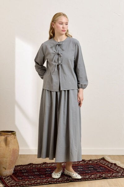 Gri Organik Keten Balon Etek