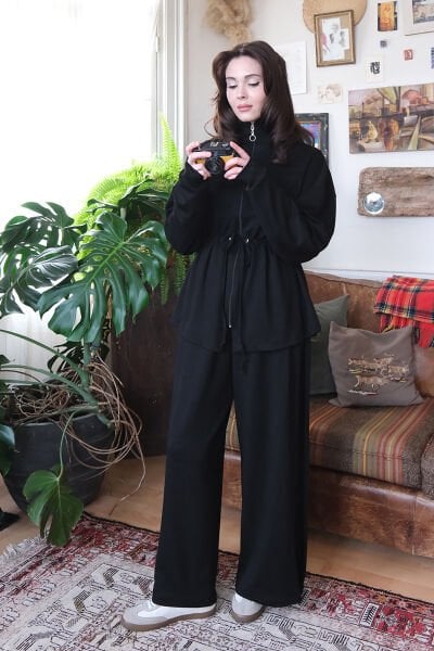 Siyah Oysho Fermuarlı Takım