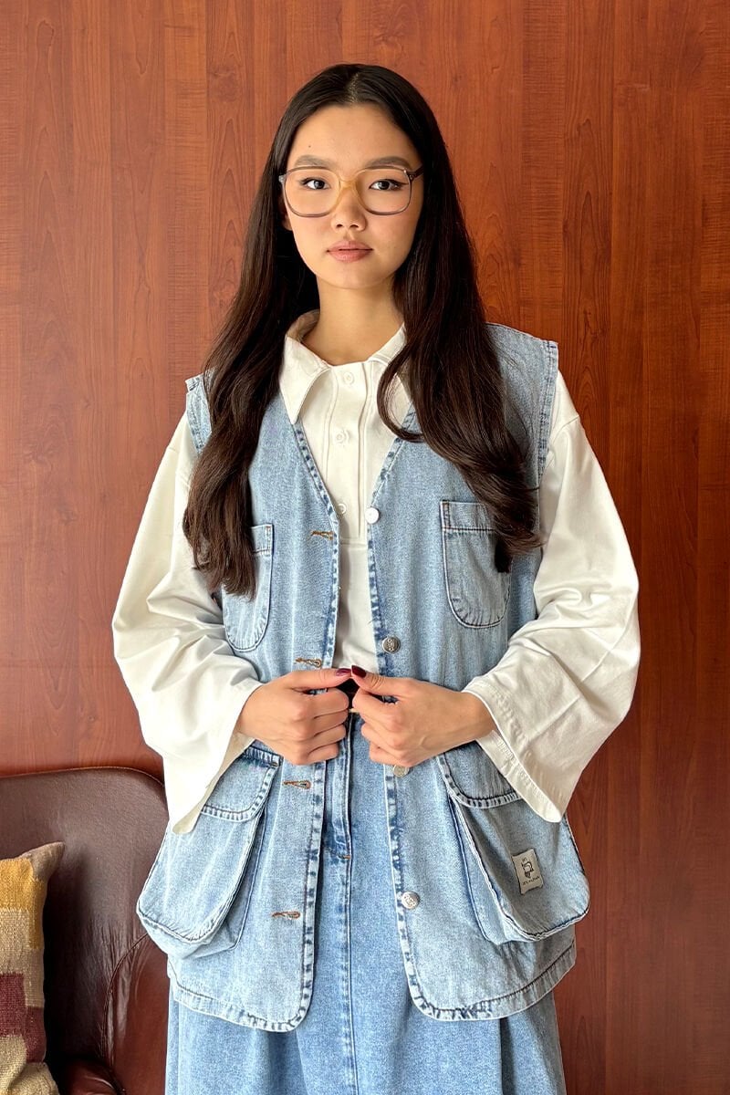 Buz Mavisi Kargo Cepli Kot Yelek